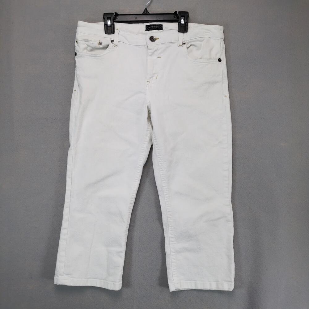 Madison Jeanswear White Denim Crop Capri Jeans Women's 10 Stretch 34x21" Casual